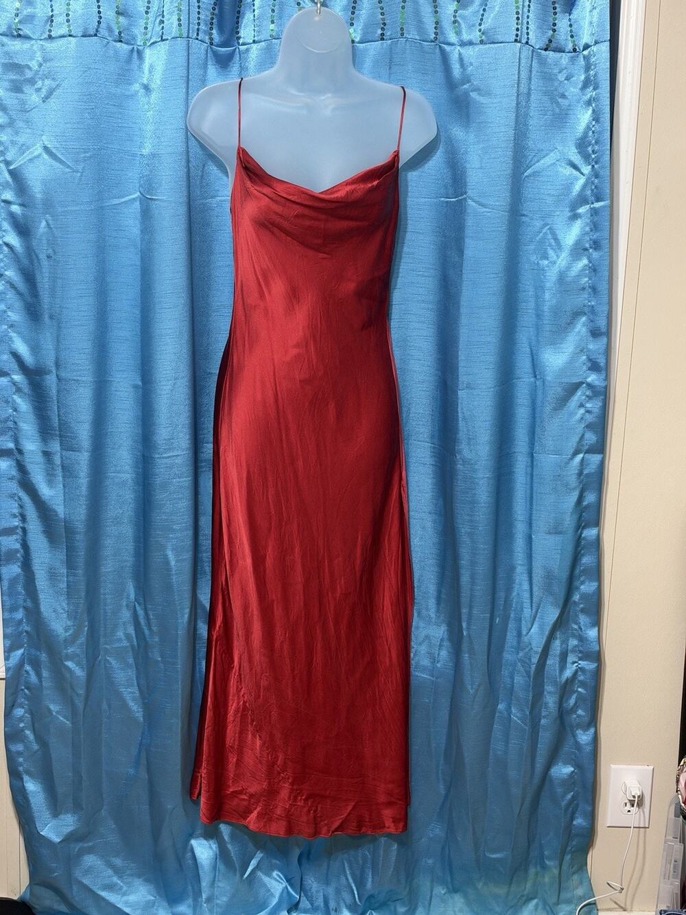Victoria's Secret 100% Silk Slip Gown Maxi Dress Cowl Neck Red SZ XS